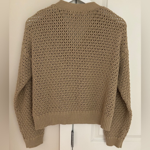 Madewell Open-Stitch Crop Cardigan Sweater 100% Cotton, Tan Light Brown, Medium - Picture 6 of 12
